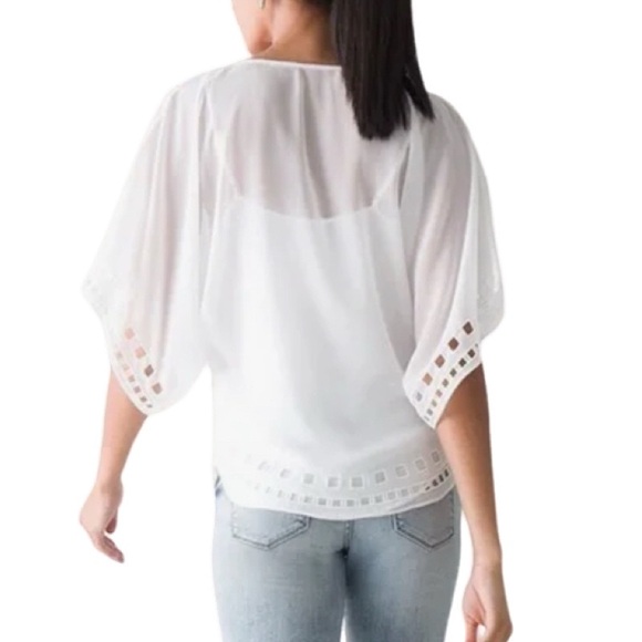 WHBM Cutout Detailing Kimono Blouse Chiffon with Cami Eyelet Pure White Size M - Picture 2 of 14